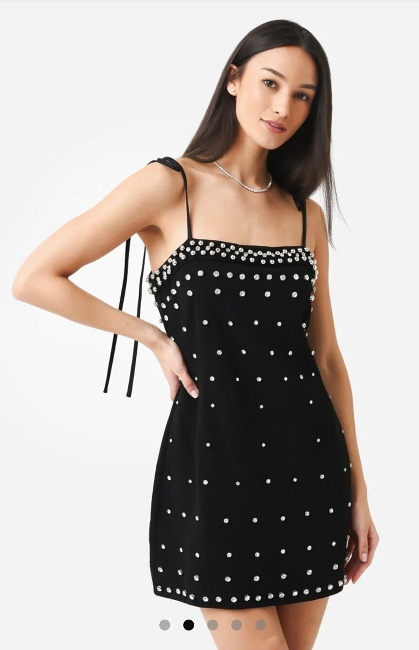 $800 Jonathan Simkhai Crystal Halter Mini Dress 0 Black Rhinestone Cocktail